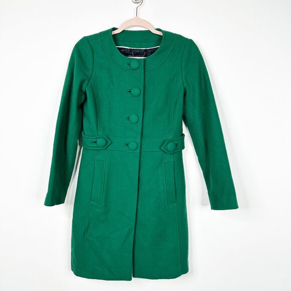 Banana Republic Woold Blend Collarless Coat Emerald Green XS #BAG11 - Picture 2 of 8